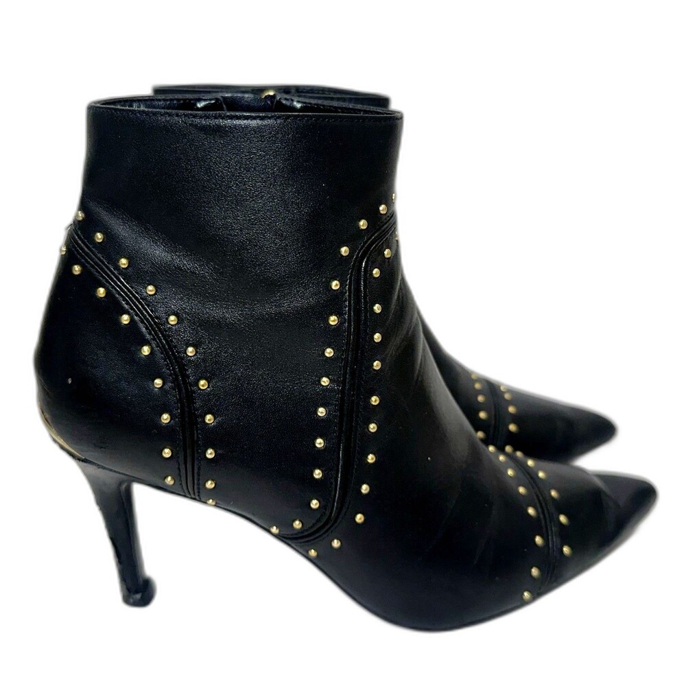 Calvin Klein Grazia 34E3089 Black Leather Studded Pointed Toe Booties 5.5
